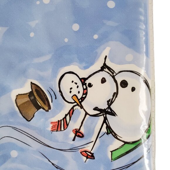 Vinyl Snowman Tablecloth 52" x 90" Oblong Christmas Holiday Blue Fabric Backing - Picture 5 of 6